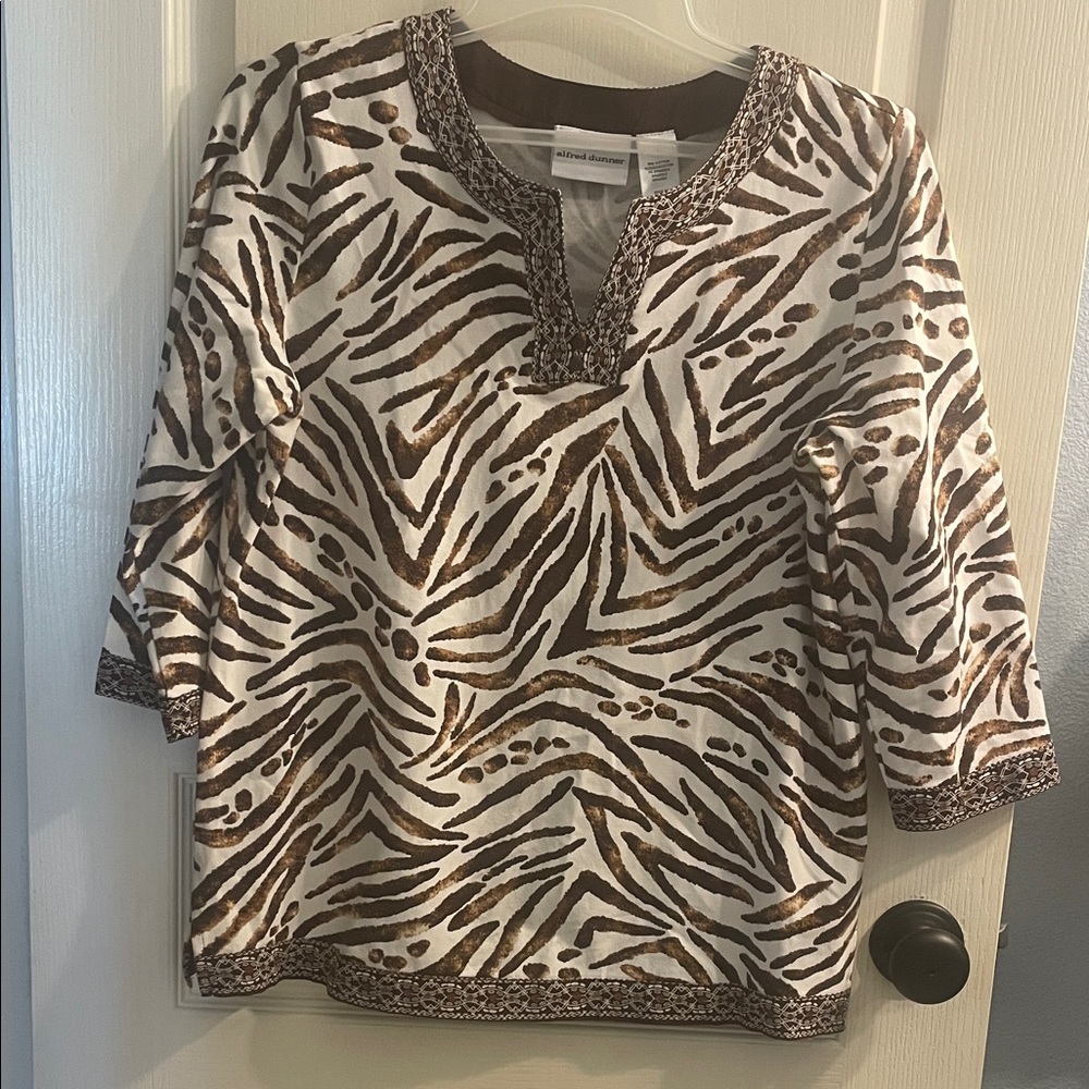 Alfred Dunner Animal Print Top with 3/4 Sleeves